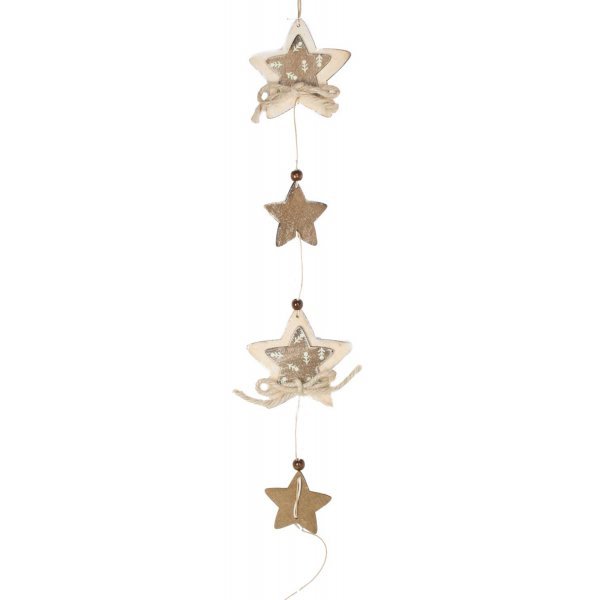 Χριστουγεννιάτικα Κρεμαστά Ξύλινα Αστεράκια, 2 Μικρά και 2 Μεγάλα με Φιογκάκια και Χάντρες (40cm)